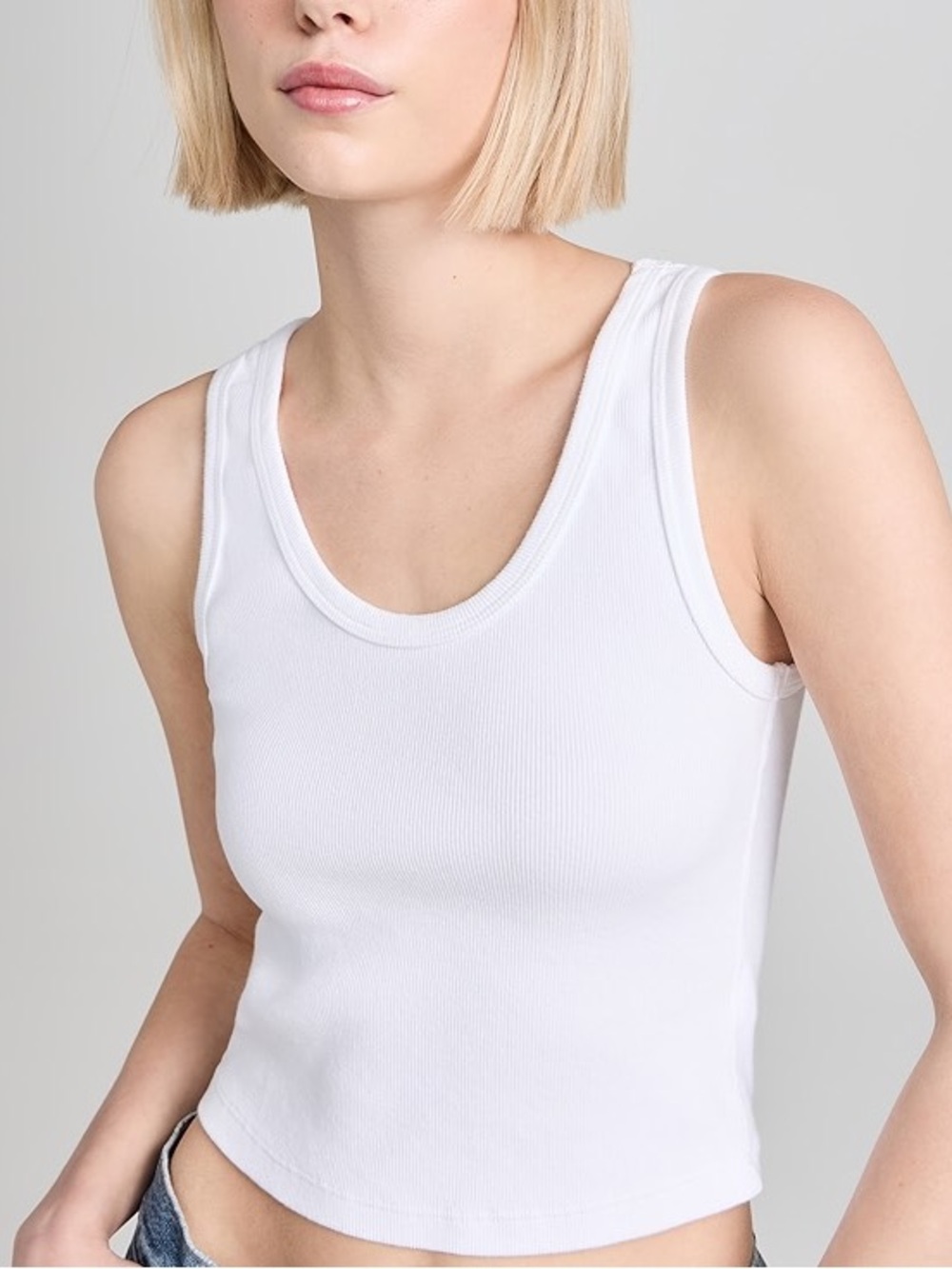 Women's White Ribbed Tank - Slim Scoop Neck (Perfect White Tee Blondie Tank)